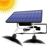 Andowl Σετ 2 Κρεμαστά Ηλιακά Φωτιστικά 1.8W 90lm Ψυχρό Λευκό 6000K με Φωτοκύτταρο και Τηλεχειριστήριο IP65